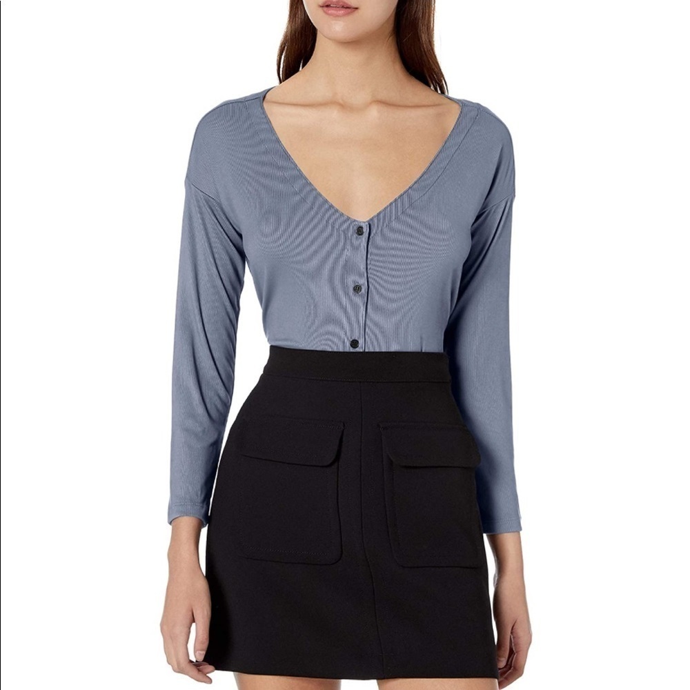 NEW cupcakes and cashmere Blue Lindy Oversized Button Front V-neck Blouse Sz L
